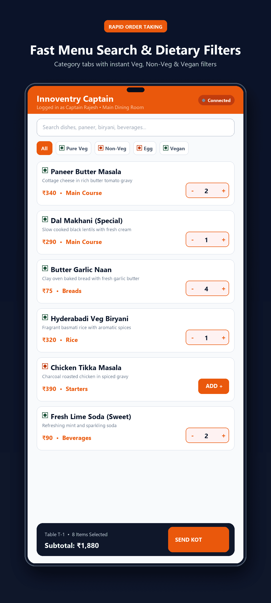 Menu Ordering Screen
