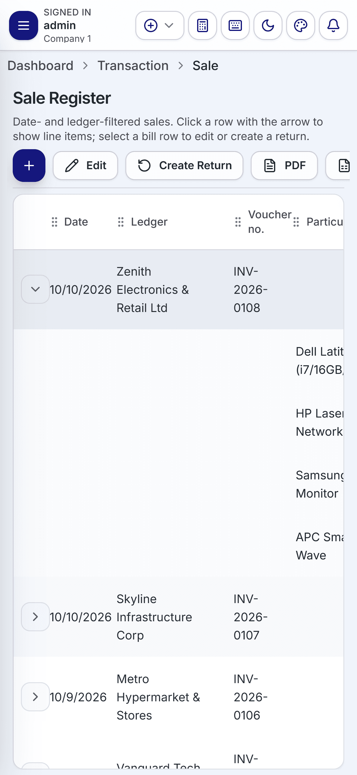 Mobile Sales Register