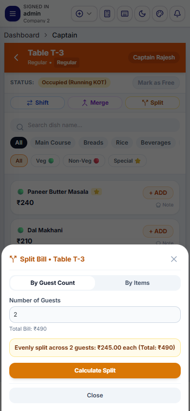 Bill Split Configuration Modal