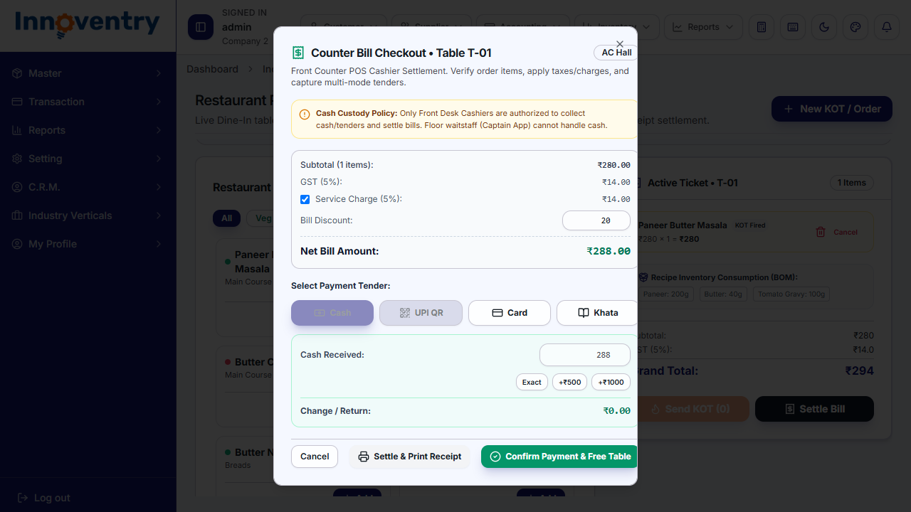 Rapid Checkout Modal with BharatQR and Tender Management