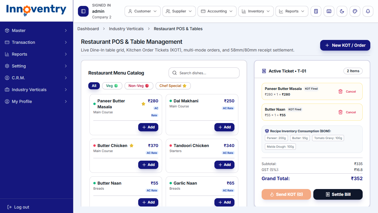 Restaurant POS displaying active 3-tier price badge